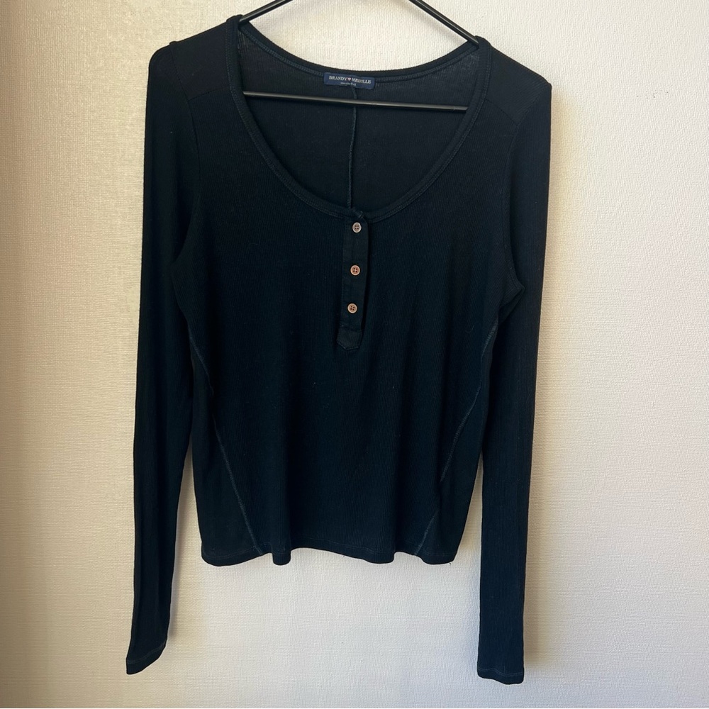 Brandy Melville Black Long Sleeve Lyocel Shirt One Size Made in Italy